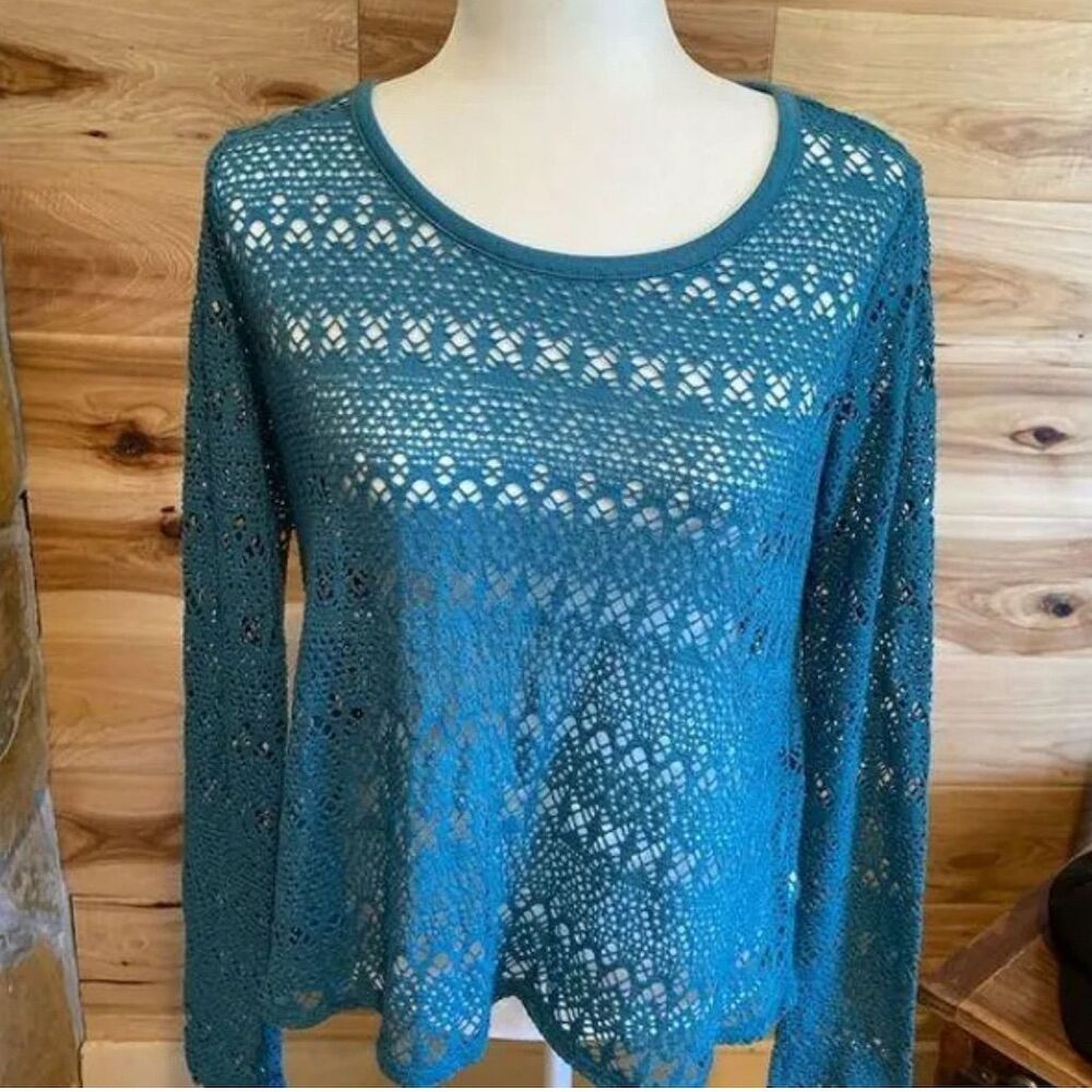 Aeropostale Women's Eyelet Long Sleeve Blue Blouse Size M Casual